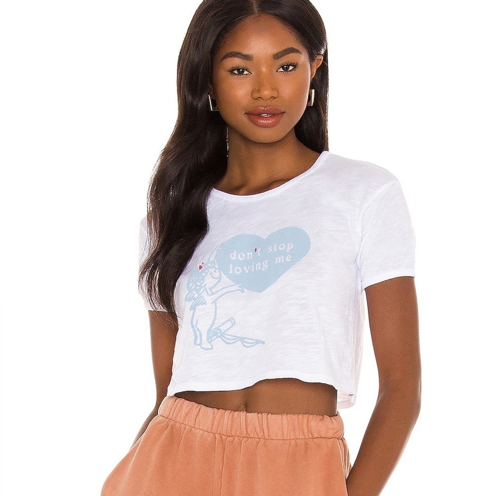 Boys Lie Don't Stop Loving Me Fitted Short Sleeve Cropped T-Shirt in Cotton L